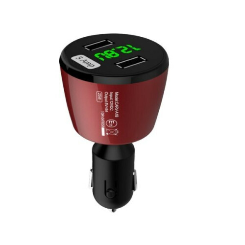 (Red) Car Charger Bluetooth FM Transmitter Built-in Microphone Support TF Card U Disk