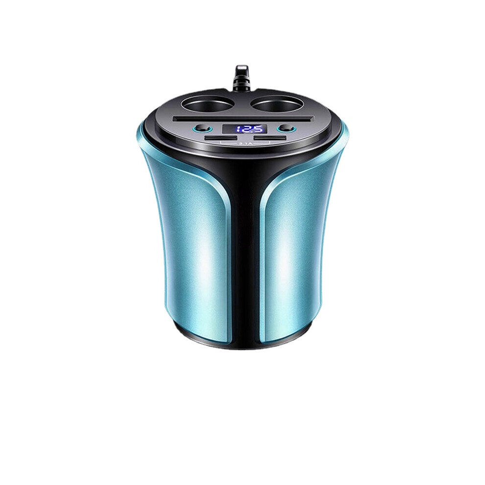 (Blue) Dual USB Ports 3.1A Big Electricity Charging Fast Charger Adapter LED Voltage Display Car Cup Shape Type Charger Multifunctional Protection