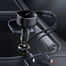 Enjoyment Retractable 2-in-1 Car Charger C+L 30W Dual Fast Charging