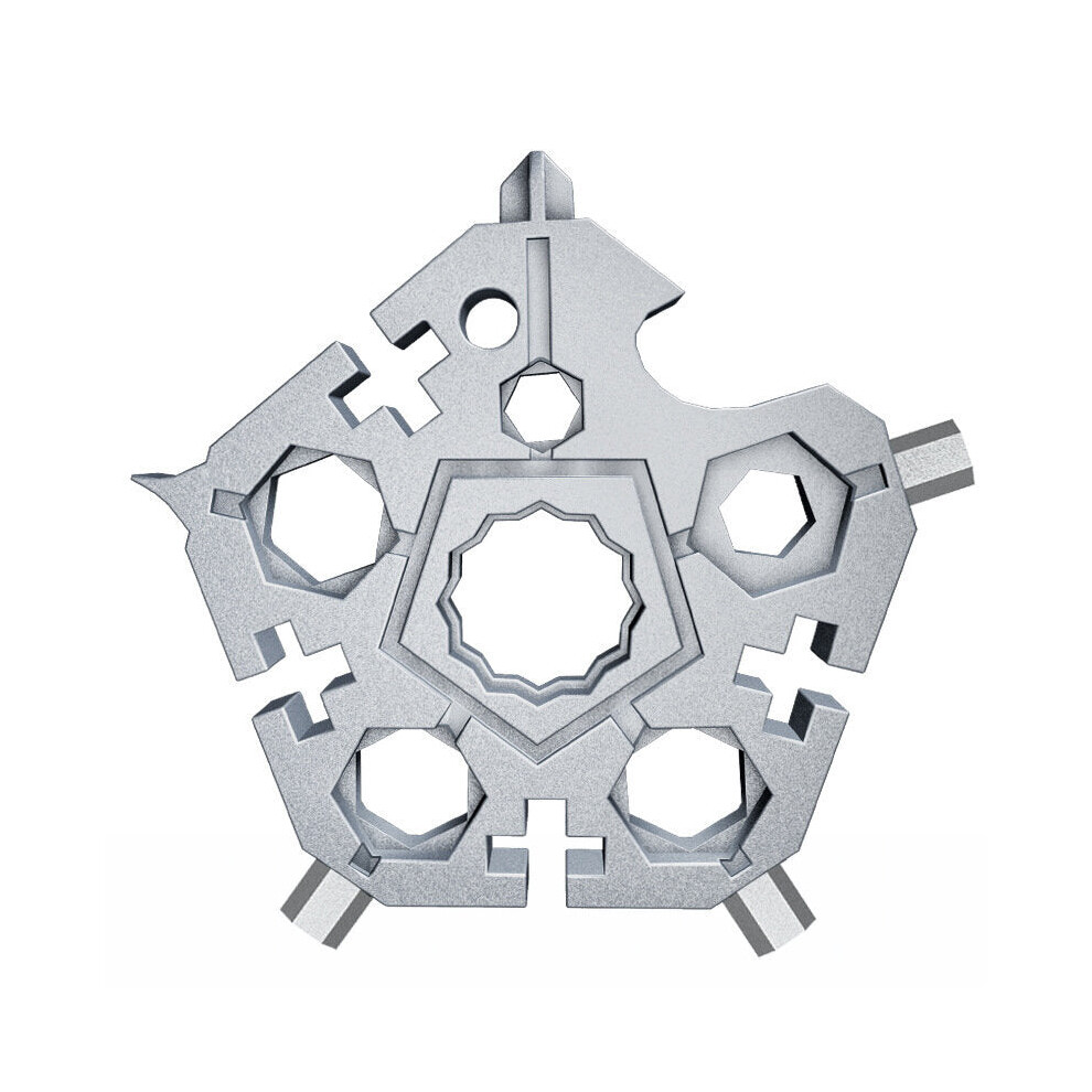 (Silver) 23-in-1 Multifunctional Snow Wrench Bike Repair Tool Carbon Steel EDC Outdoor Pentagon Wrench Tool
