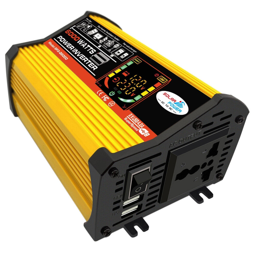 (Black, 110V) 6000W 110V/220V Car Power Inverter Modified Sine Wave Inverter With LED Smart Display Power Converter Dual USB Ports