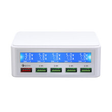 (White, EU Plug) QC3.0 Quick Charge 5-Port USB Charger USB Charging Station Power Charger Adapter