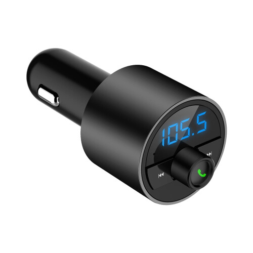 (Silver) Mini LED Display Dual USB Bluetooth Hands-free Smart Quick Wireless 3.6A Car Charger with Microphone