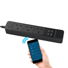 (Black, UK Plug) Smart WIFI APP Control Power Strip with 3 UK Outlets Plug 4 USB Fast Charging Socket App Control Work Power Outlet