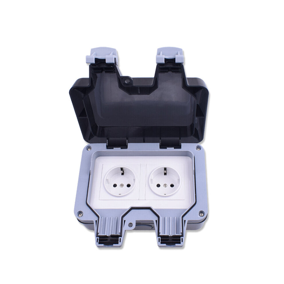 Weatherproof Waterproof Outdoor EU Wall Power Socket 16A Double EU Standard Electrical Outlet Grounded