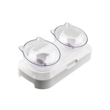 (Double) Pet Cat Food Feeder Feeding Bowl With Holder Dog White Elevated Water Bowl