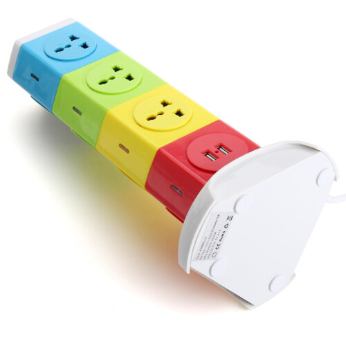 (EU Plug) Four Tiers Rotating Socket Patch Panel USB Plug Board Surge Protection Power Strip 1