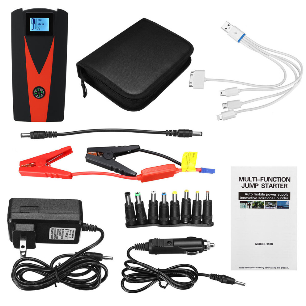 (EU Plug) 99900 mAh Dual USB Car Jump Starter LCD Auto Battery Booster Portable Power Pack with Jumper Cables