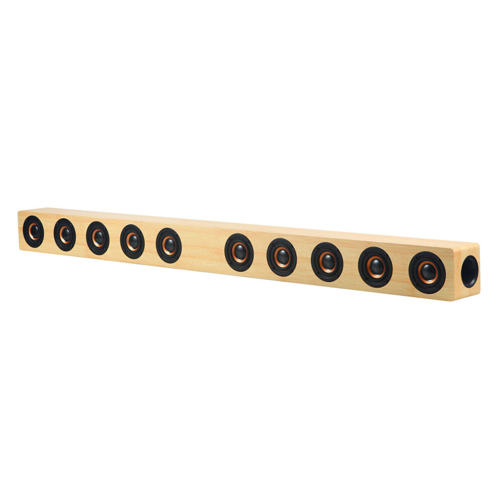 (Yellow) Wooden TV SoundBar 40W Bluetooth 5.0 U Disk TF Card Playing Speker 360Stereo Surround Subwoofer with 10 Playing Units