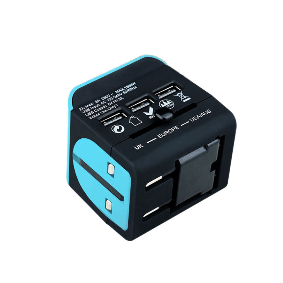 (Star black) Multi-function USB Conversion Plug Conversion Socket 3 USB Port Global Multi Country Converter EU / US / AU / UK Plug USB Connector