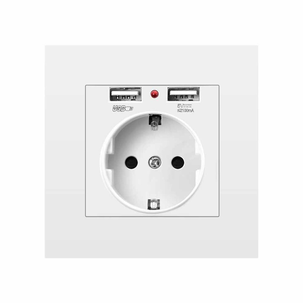 (White Eu) Eu Power Socket With Dual Usb Port 16A 250V Pc Panel 86Mm X 86Mm 6112212097397
