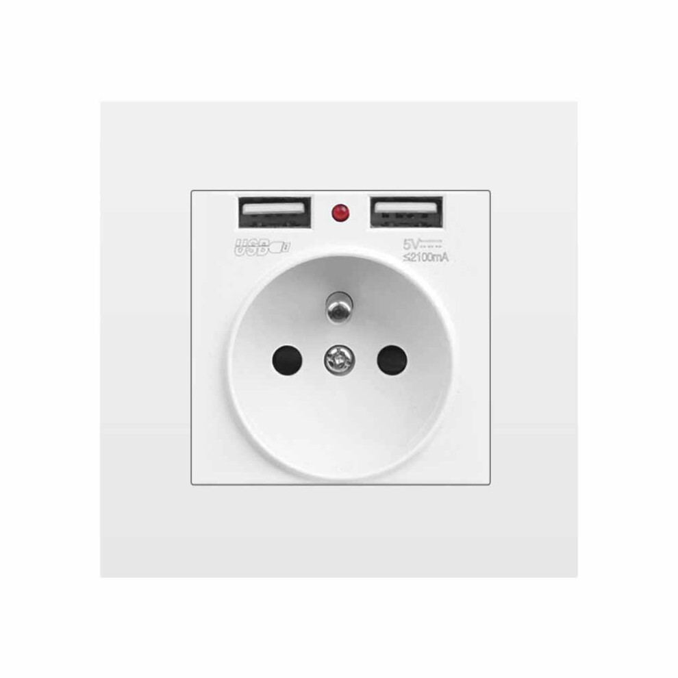 (white FR) EU Power Socket with Dual USB Port 16A 250V PC Panel 86mm x 86mm