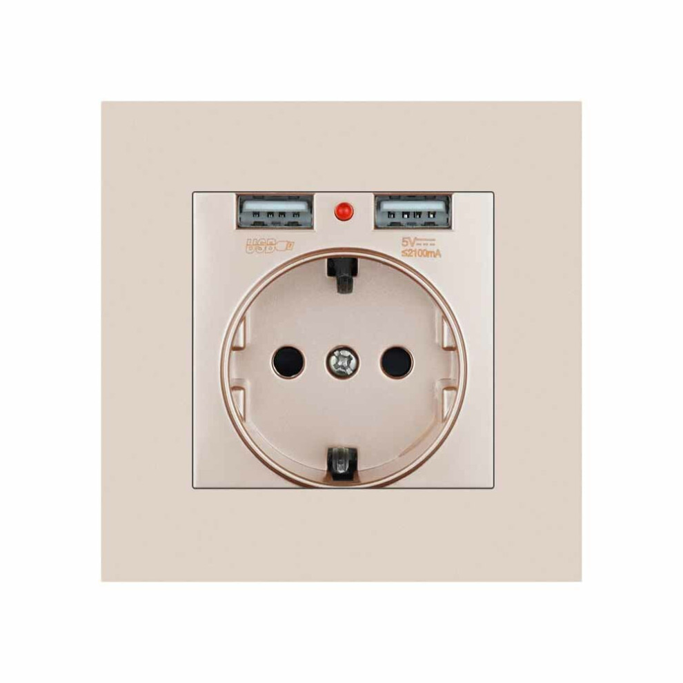 (gold EU) EU Power Socket with Dual USB Port 16A 250V PC Panel 86mm x 86mm