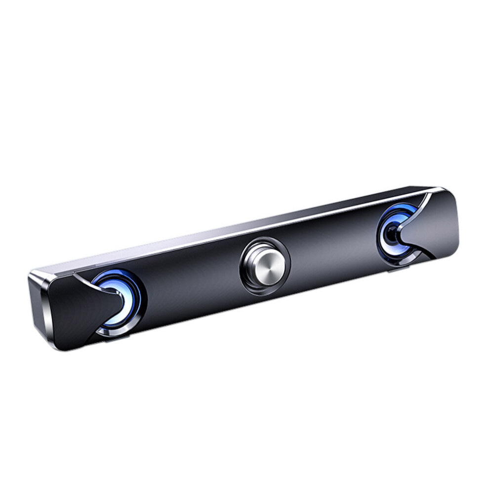 (Black) Home Soundbar Computer Speaker with LED Light Household Desktop Dual Speaker 3D Stereo Surround for PC TV