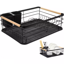 Black Steel Dish Drainer Rack with Drip Tray Cutlery Holder Plate Rack Kitchen Sink