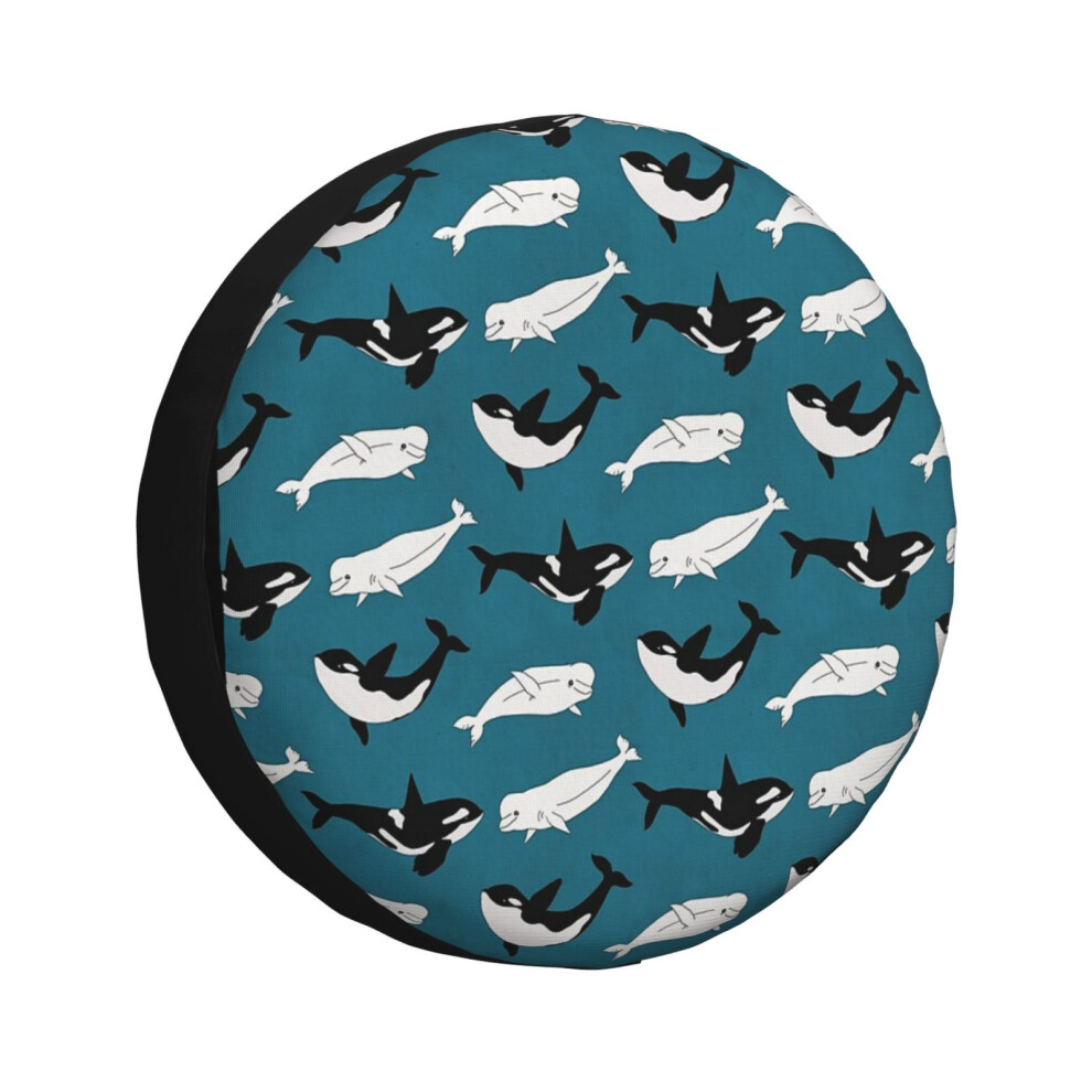 (Belugas Orcas On Teal_3270) Spare Tire Cover For Rv Trailer, Waterproof Wheel Covers Protectors Camper Fit For Jeep Wrangler Rv Suv Van Truck Travel 6931076062538