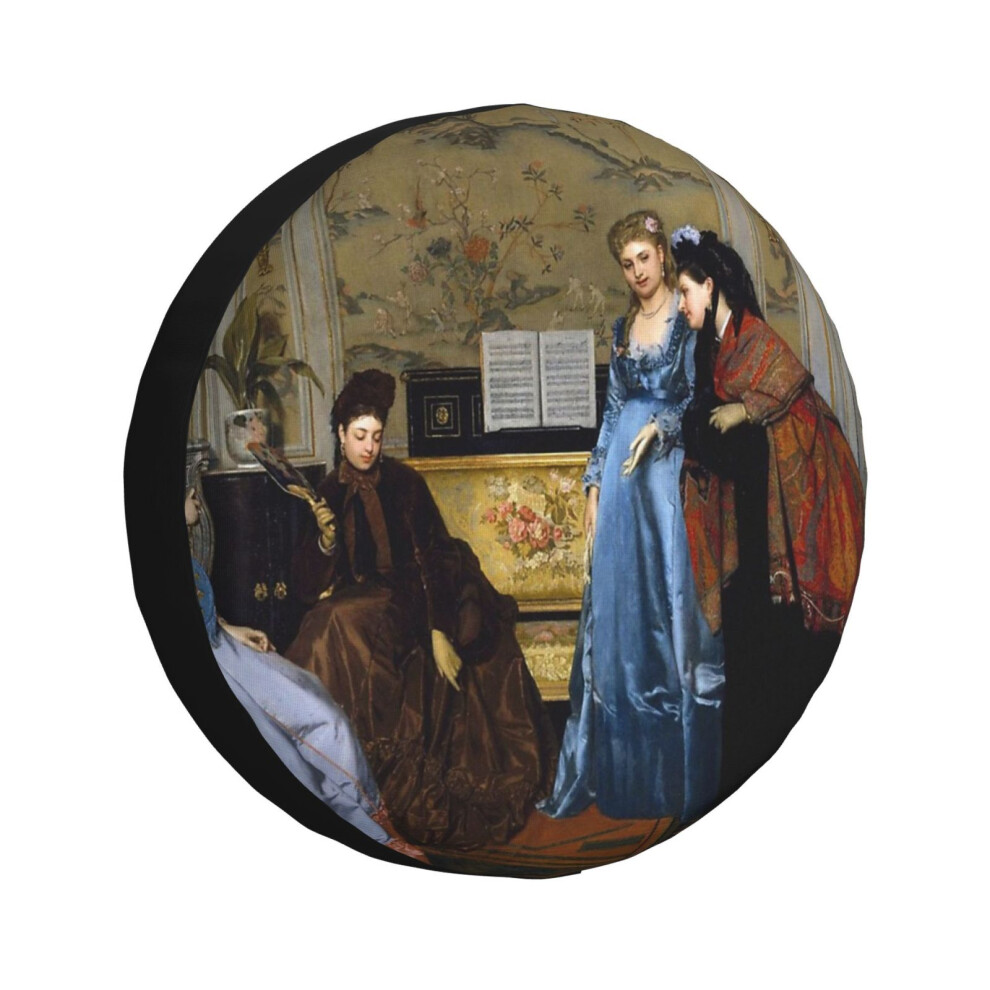 (Alfred Stevens - Elegant Figures In A Salon 1840_7141) Spare Tire Cover For Rv Trailer, Waterproof Wheel Covers Protectors Camper Fit For Jeep Wrangl 6931076069025