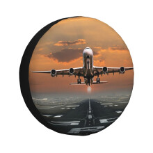 (Airplane Takeoff_4045) Spare Tire Cover for RV Trailer, Waterproof Wheel Covers Protectors Camper Fit for Jeep Wrangler Rv SUV Van Truck Travel Vehicle / 14 15 16 17 Inch
