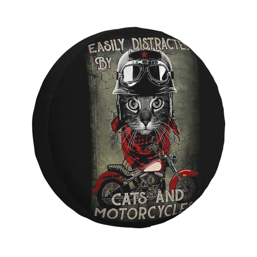 (Easily Distracted By Cats And Motorcycles - Cat Biker_2060) Spare Tire Cover for RV Trailer, Waterproof Wheel Covers Protectors Camper Fit for Jeep W-image-OPC-PGN77M9-NEW