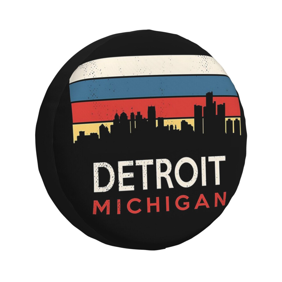 (Detroit Michigan Retro Vintage Souvenir Tourist Souvenir_3036) Spare Tire Cover For Rv Trailer, Waterproof Wheel Covers Protectors Camper Fit For Jee 6931076087807