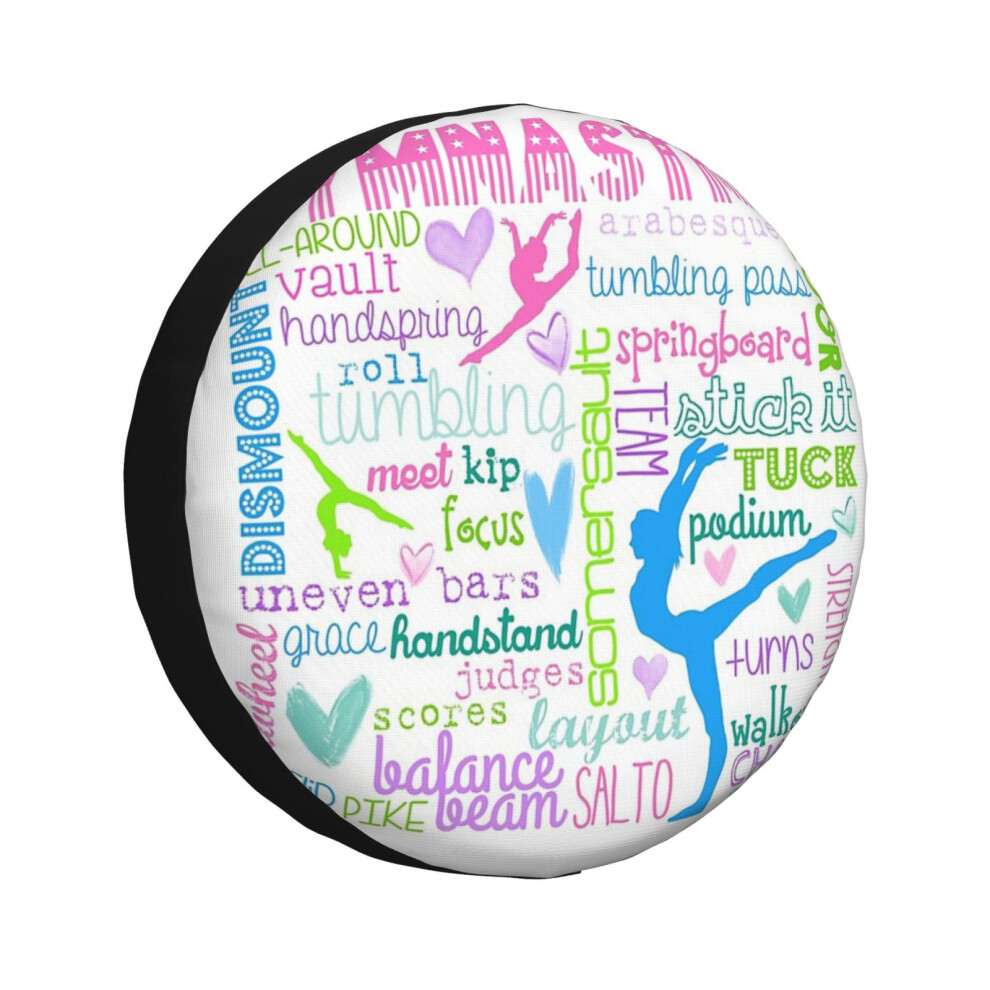 (Gymnastics Typography In Pastels_431) Spare Tire Cover For Rv Trailer, Waterproof Wheel Covers Protectors Camper Fit For Jeep Wrangler Rv Suv Van Tru 6931076094386
