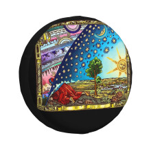 (Flammarion Woodcut Flat Earth Design 2017_2438) Spare Tire Cover for RV Trailer, Waterproof Wheel Covers Protectors Camper Fit for Jeep Wrangler Rv SUV Van Truck Travel Vehicle / 14 15 16 17 Inch