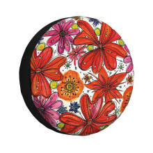 (Floral 1C_681) Spare Tire Cover for RV Trailer, Waterproof Wheel Covers Protectors Camper Fit for Jeep Wrangler Rv SUV Van Truck Travel Vehicle / 14 15 16 17 Inch