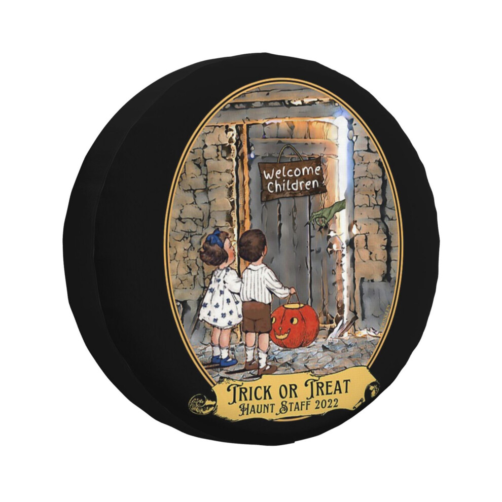 (Halloween Haunt Family - Trick Or Treat Haunt Staff 2022_1934) Spare Tire Cover For Rv Trailer, Waterproof Wheel Covers Protectors Camper Fit For Jee 6931076093907