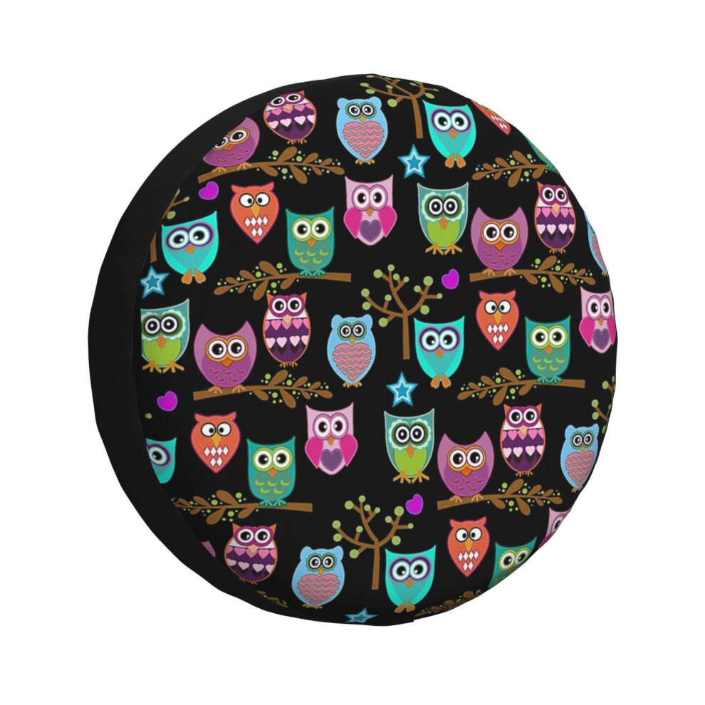 (Funky Owls _3307) Spare Tire Cover For Rv Trailer, Waterproof Wheel Covers Protectors Camper Fit For Jeep Wrangler Rv Suv Van Truck Travel Vehicle / 6931076098964