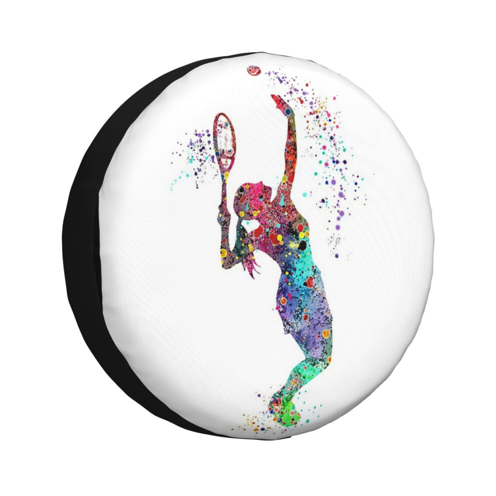 (Girl Tennis Watercolor Painting Art Gifts_920) Spare Tire Cover For Rv Trailer, Waterproof Wheel Covers Protectors Camper Fit For Jeep Wrangler Rv Su 6931076097110
