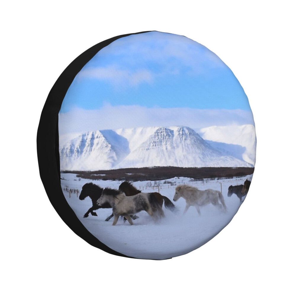 (Icelandic Horses Running In The Snow_7782) Spare Tire Cover For Rv Trailer, Waterproof Wheel Covers Protectors Camper Fit For Jeep Wrangler Rv Suv Va 6931076109868