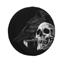 (Quoth The Raven With Skull_233) Spare Tire Cover for RV Trailer, Waterproof Wheel Covers Protectors Camper Fit for Jeep Wrangler Rv SUV Van Truck Travel Vehicle / 14 15 16 17 Inch