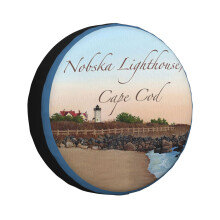 (Nobska Lighthouse_6938) Spare Tire Cover for RV Trailer, Waterproof Wheel Covers Protectors Camper Fit for Jeep Wrangler Rv SUV Van Truck Travel Vehicle / 14 15 16 17 Inch