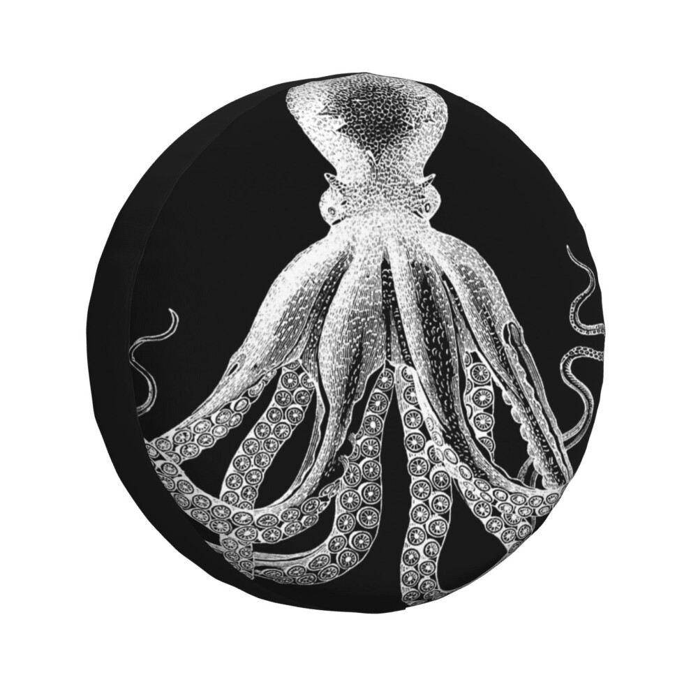 (Octopus Vintage Octopus Tentacles Sea Creatures Nautical Ocean Sea Beach And _3435) Spare Tire Cover For Rv Trailer, Waterproof Wheel Cov Black/White 6931076130084