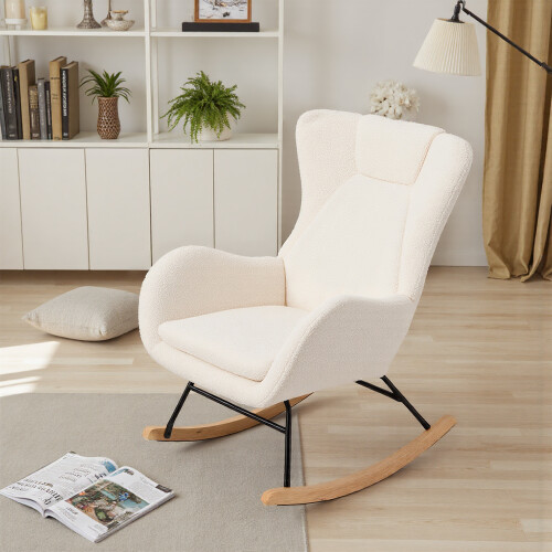Living And Home Lambswool Upholstered Rocking Chair, White