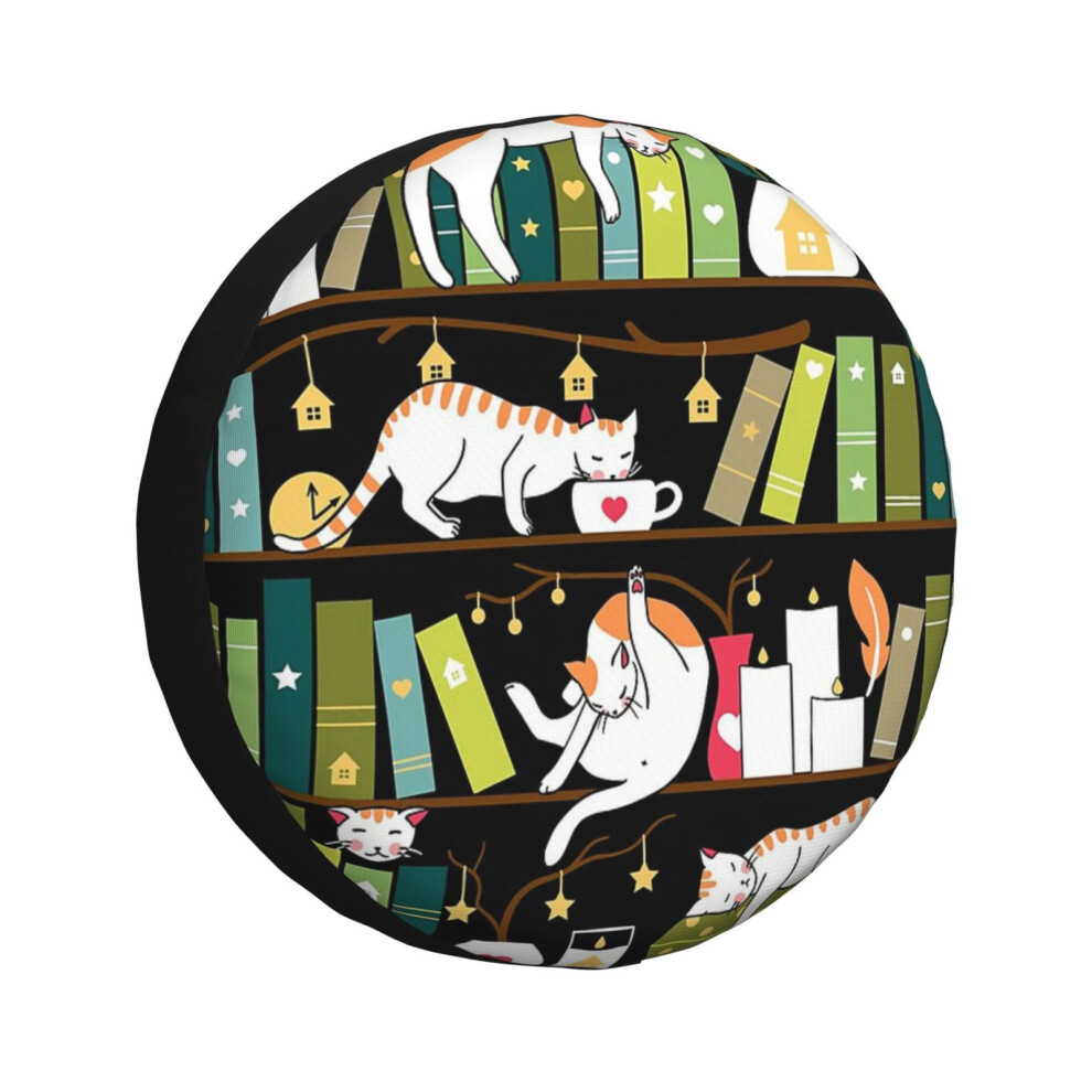 (Library Cats - Whimsical Cats On The Book Shelves _45) Spare Tire Cover For Rv Trailer, Waterproof Wheel Covers Protectors Camper Fit For Jeep Wrangl 6931076121884