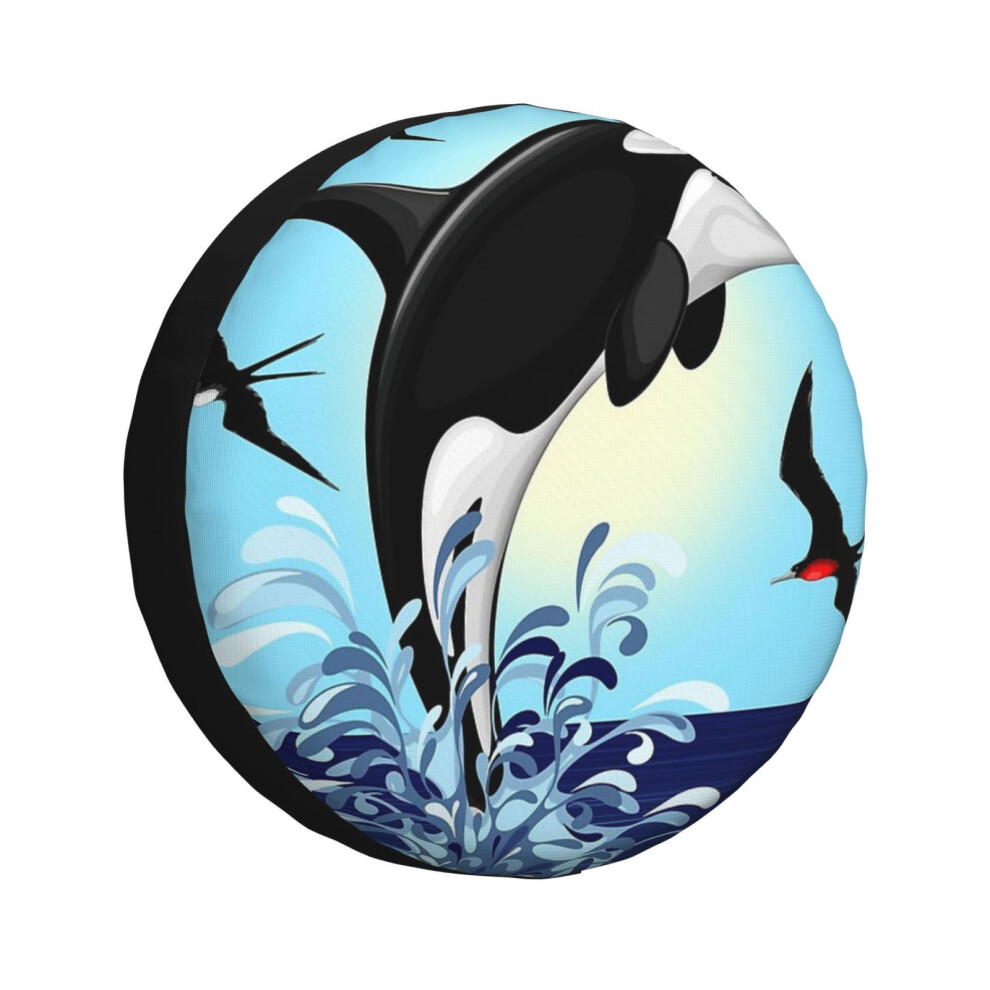 (Orca Killer Whale Jumping Out The Ocean_1244) Spare Tire Cover For Rv Trailer, Waterproof Wheel Covers Protectors Camper Fit For Jeep Wrangler Rv Suv 6931076129002