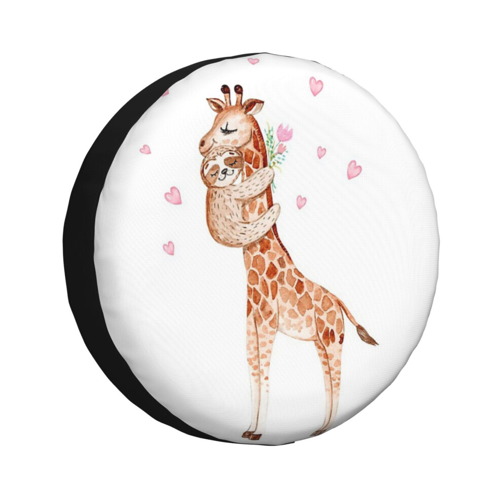 (Sloth And Giraffe Hugs_1995) Spare Tire Cover For Rv Trailer, Waterproof Wheel Covers Protectors Camper Fit For Jeep Wrangler Rv Suv Van Truck Travel 6931076134884