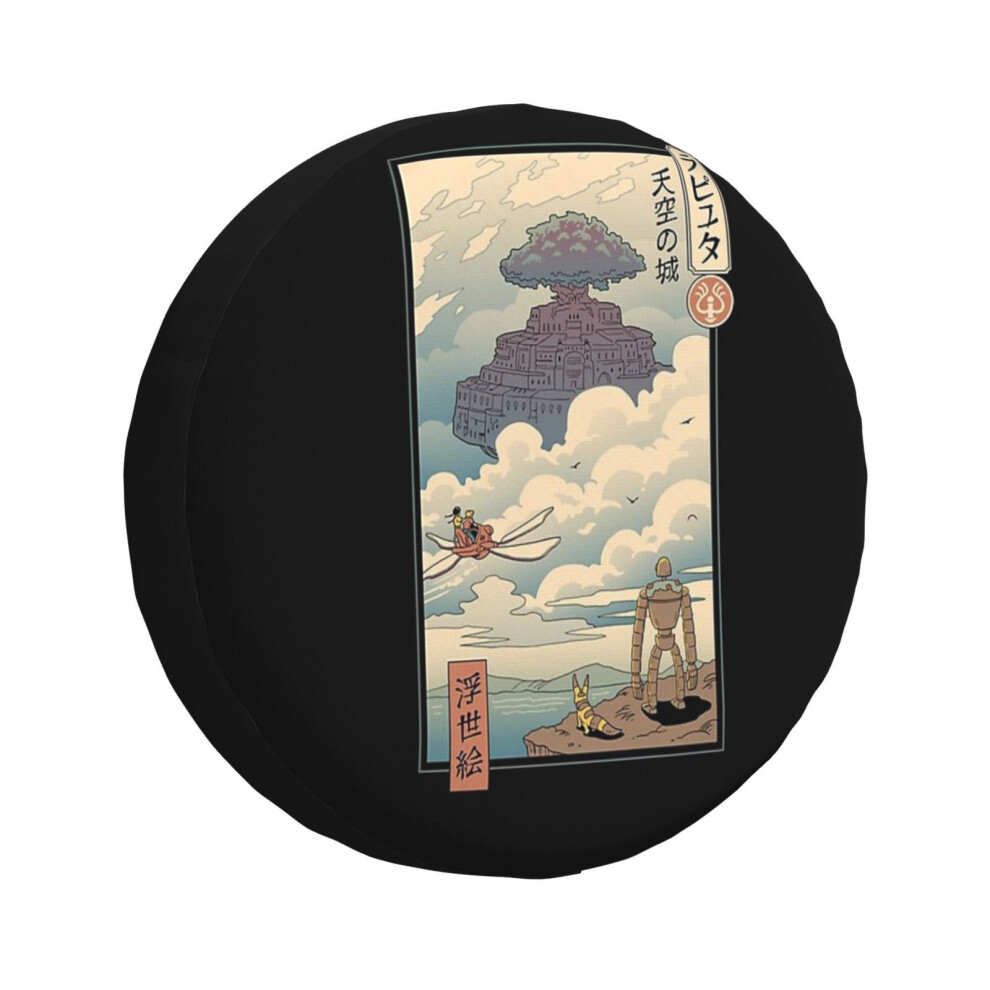 (Sky Castle Ukiyo E_2896) Spare Tire Cover For Rv Trailer, Waterproof Wheel Covers Protectors Camper Fit For Jeep Wrangler Rv Suv Van Truck Travel Veh 6931076135225