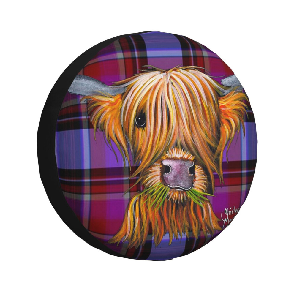 (Scottish Highland Cow ' Tartan Little Viking P ' By Shirley Macarthur_1213) Spare Tire Cover For Rv Trailer, Waterproof Wheel Covers Protectors Campe 6931076137656
