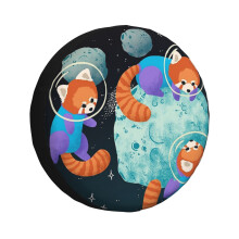 (Red Space Pandas_1140) Spare Tire Cover for RV Trailer, Waterproof Wheel Covers Protectors Camper Fit for Jeep Wrangler Rv SUV Van Truck Travel Vehicle / 14 15 16 17 Inch