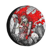 (Red Knee-Ride Hood_3435) Spare Tire Cover for RV Trailer, Waterproof Wheel Covers Protectors Camper Fit for Jeep Wrangler Rv SUV Van Truck Travel Vehicle / 14 15 16 17 Inch