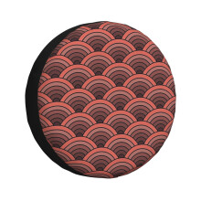 (Red Traditional Seigaiha Japanese Pattern Wagara _4142) Spare Tire Cover for RV Trailer, Waterproof Wheel Covers Protectors Camper Fit for Jeep Wrangler Rv SUV Van Truck Travel Vehicle / 14 15 16 17 Inch