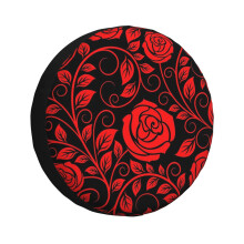 (Red Wild Roses Vines Branches_3334) Spare Tire Cover for RV Trailer, Waterproof Wheel Covers Protectors Camper Fit for Jeep Wrangler Rv SUV Van Truck Travel Vehicle / 14 15 16 17 Inch