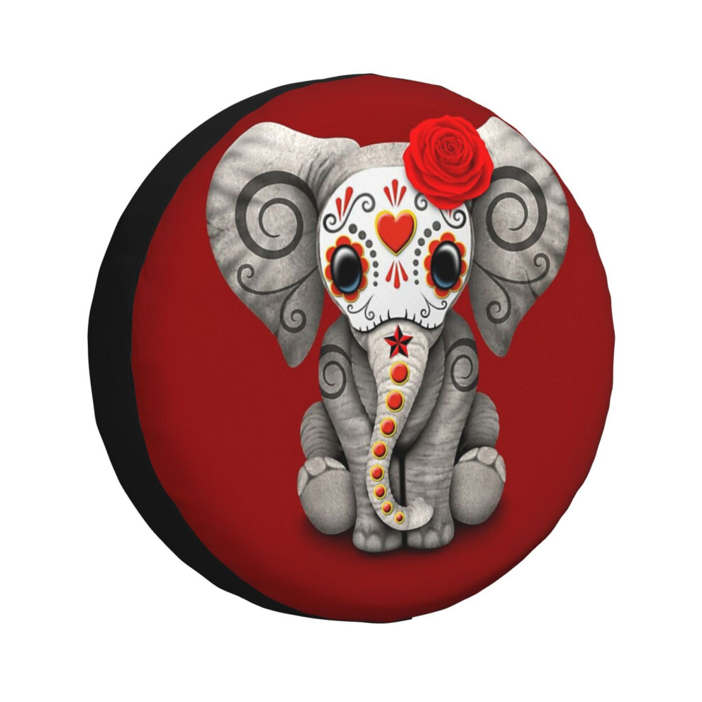 ( Day Of The Dead Sugar Skull Baby Elephant_2587) Spare Tire Cover For Rv Trailer, Waterproof Wheel Covers Protectors Camper Fit For Jeep Wrangler Red 6931076142087