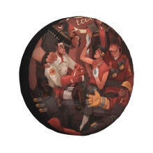 (Team Fortress 2 Red Team Artwork _742) Spare Tire Cover for RV Trailer, Waterproof Wheel Covers Protectors Camper Fit for Jeep Wrangler Rv SUV Van Truck Travel Vehicle / 14 15 16 17 Inch