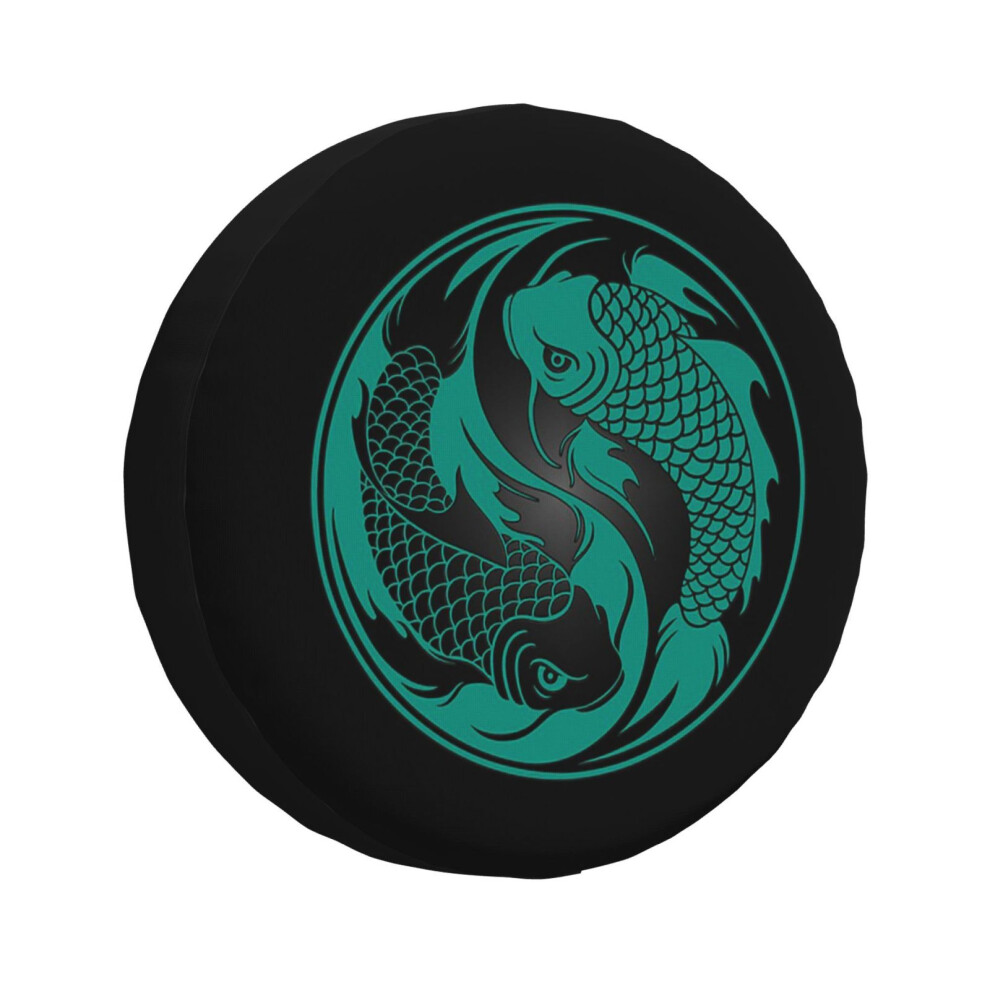 (Teal And Yin Yang Koi Fish_537) Spare Tire Cover For Rv Trailer, Waterproof Wheel Covers Protectors Camper Fit For Jeep Wrangler Rv Suv Va Blue/Black 6931076149086