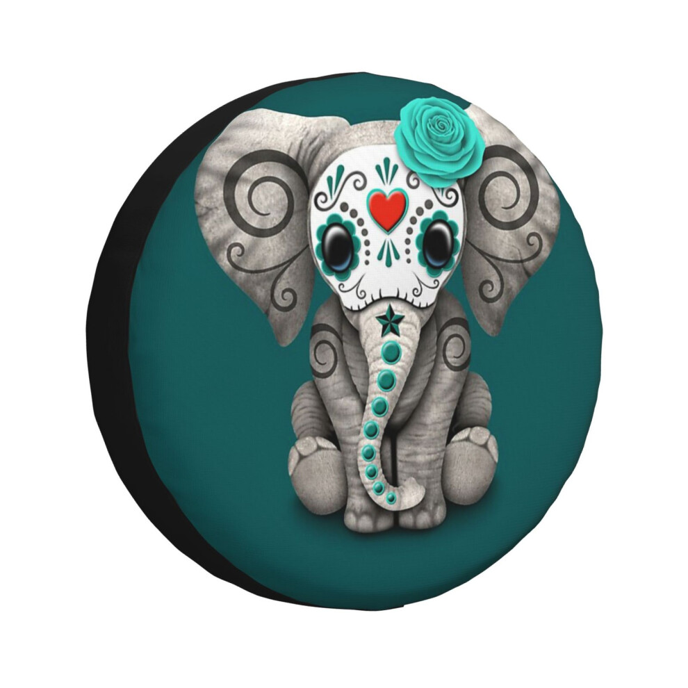 (Teal Day Of The Dead Sugar Skull Baby Elephant_471) Spare Tire Cover For Rv Trailer, Waterproof Wheel Covers Protectors Camper Fit For Jeep Wran Blue 6931076149093