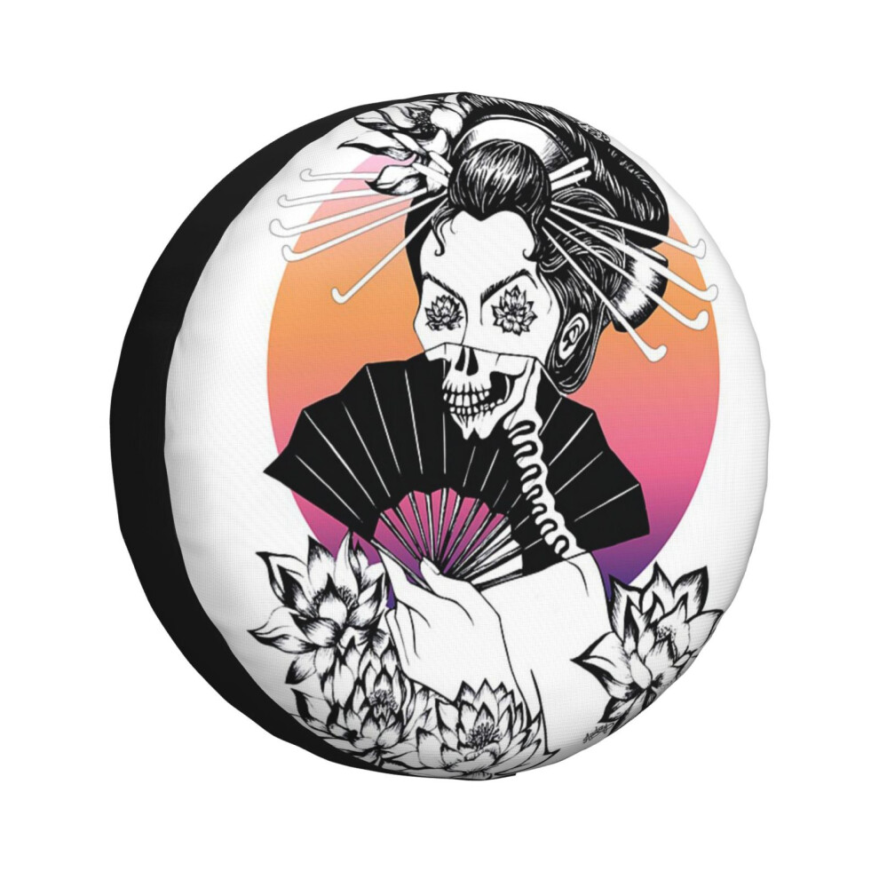 (Sunset Lotus Geisha With Skeleton Fan_4166) Spare Tire Cover For Rv Trailer, Waterproof Wheel Covers Protectors Camper Fit For Jeep Wrangler Rv Suv V 6931076150785