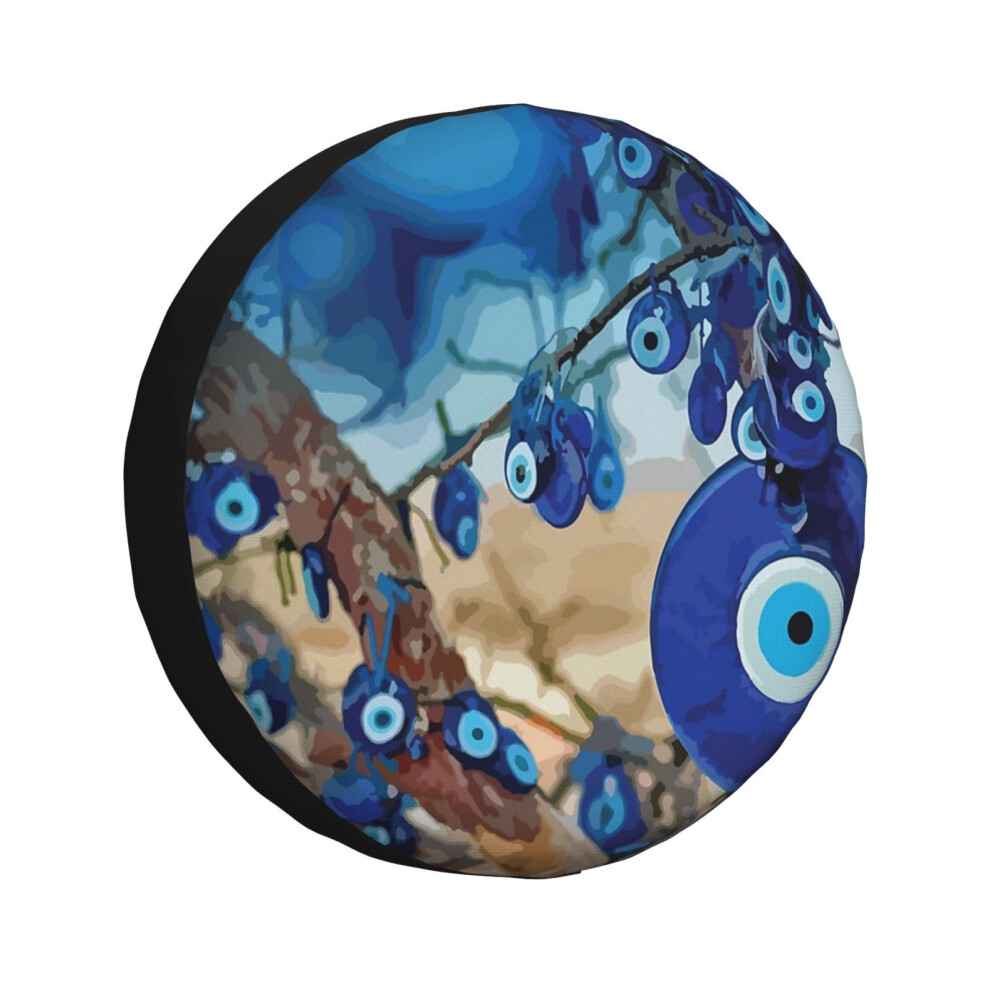 (Watercolor Of Tree Decorated With Nazars_6753) Spare Tire Cover For Rv Trailer, Waterproof Wheel Covers Protectors Camper Fit For Jeep Wrangler Rv Su 6931076158477